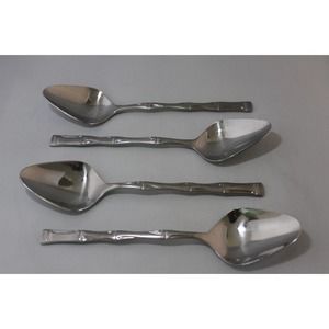 EXOTIC BAMBOO Stainless SERVING SPOON set of 4 Royal Suprema Flatware Korea